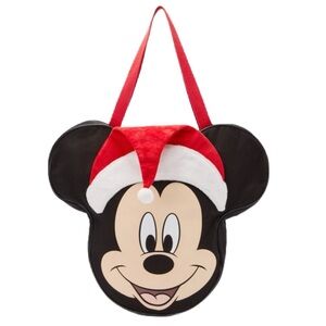 Disney Santa Mickey Mouse Big Face Canvas Holiday Tote Bag - NWT